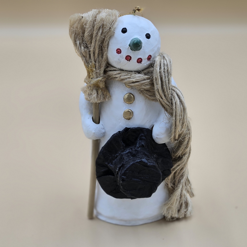 Snowman Christmas Tree Ornament Figurine with Broom, Hat and Scarf